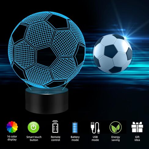 Soccer 3D Night Light, 3D Illusion Lamp with Remote Control 16 Colors Changing, Soccer Accessories Stuff Toys Decor for Fan Boys Girls in Saudi Arabia