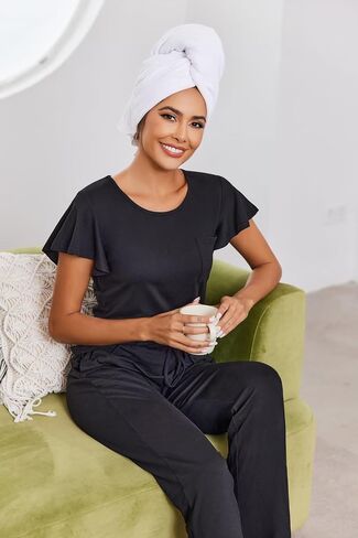 Ekouaer 2 Pack Womens Pajama مجموعات قصيرة مع مجموعة طويلة من Pajama Pant مجموعة ناعم ناعم ملابس PJ مجموعات صالة مع جيوب in Kuwait