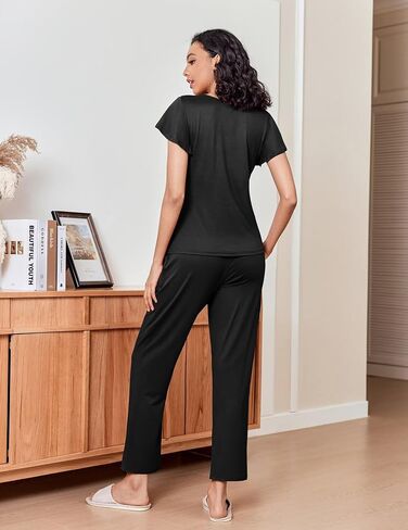 Ekouaer 2 Pack Womens Pajama مجموعات قصيرة مع مجموعة طويلة من Pajama Pant مجموعة ناعم ناعم ملابس PJ مجموعات صالة مع جيوب in Kuwait