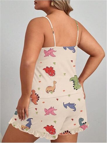 Soly Hux Women's Plus Size Set Pajama Set Cump Cartoon Print Sleepwear Cami Top and Shorts Loungewear in Saudi Arabia