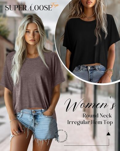 Huukaey 3 Pack Eversive Trassed Thirts for Women Disual Shorts Shorts Tops Tops Crew Neck Engular Endgular Tees Tees in Kuwait