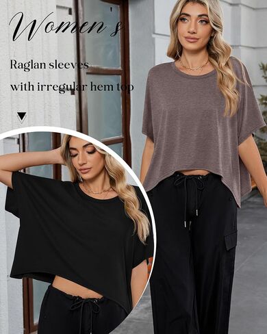 Huukaey 3 Pack Eversive Trassed Thirts for Women Disual Shorts Shorts Tops Tops Crew Neck Engular Endgular Tees Tees in Kuwait