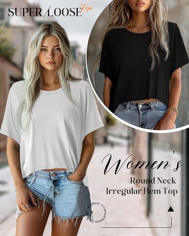 Huukaey 3 Pack Eversive Trassed Thirts for Women Disual Shorts Shorts Tops Tops Crew Neck Engular Endgular Tees Tees in Kuwait