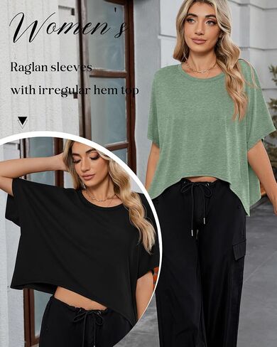 Huukaey 3 Pack Eversive Trassed Thirts for Women Disual Shorts Shorts Tops Tops Crew Neck Engular Endgular Tees Tees in Kuwait