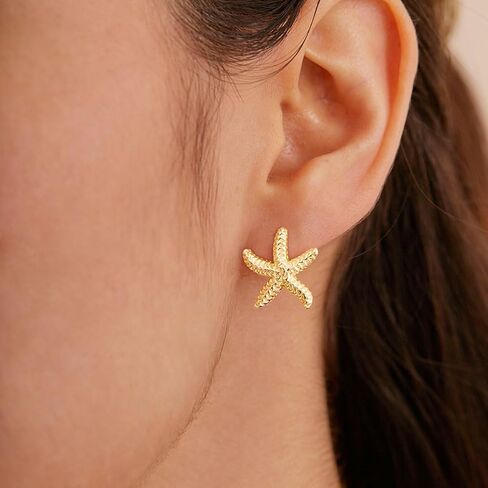 أقراط VRIUA Starfish للنساء - 14K الذهب/الفضة مطلي بالفضة النجمة البيان المستحضر الأقراط in Kuwait