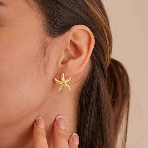 أقراط VRIUA Starfish للنساء - 14K الذهب/الفضة مطلي بالفضة النجمة البيان المستحضر الأقراط in Kuwait