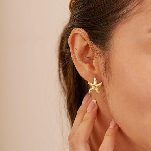 أقراط VRIUA Starfish للنساء - 14K الذهب/الفضة مطلي بالفضة النجمة البيان المستحضر الأقراط in Kuwait
