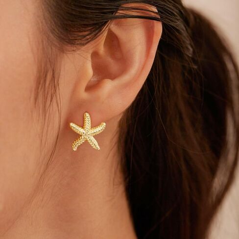 أقراط VRIUA Starfish للنساء - 14K الذهب/الفضة مطلي بالفضة النجمة البيان المستحضر الأقراط in Kuwait