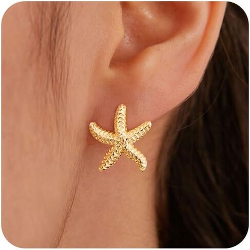 أقراط VRIUA Starfish للنساء - 14K الذهب/الفضة مطلي بالفضة النجمة البيان المستحضر الأقراط in Kuwait