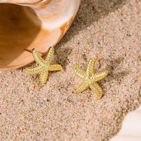 أقراط VRIUA Starfish للنساء - 14K الذهب/الفضة مطلي بالفضة النجمة البيان المستحضر الأقراط in Kuwait