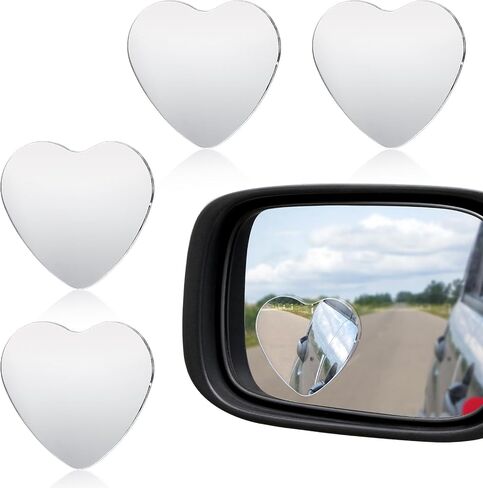 4 Pcs Heart Blind Spot Mirror, Adjustabe Angle Removable Convex Rearview Mirrors, Universal Fit Stick-On Car Side Mirrors Blindspot Heart Shaped Blind Spot Mirror for Cars SUVs Trucks-Cars Accessories in Saudi Arabia