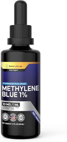 Methylene Blue Pharmaceutical Grade 99.99% with Dropper, Health Dietary Supplement for Humans, No Formaldehyde, Made in USA (1% 50ml Bottle) in Saudi Arabia