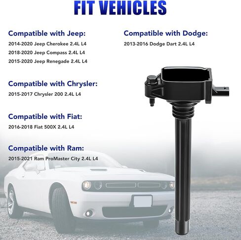 مجموعة من 4 حزمة لفائف الإشعال ومقاطع الإشعال يناسب 2.4 L4 2014 2015 2015 2017 2018 2018 Jeep Cherokee Compass Renegade Chrysler 200 Dodge Dart Fiat 500x Ram Promaster City استبدال# UF751 4469 in Saudi Arabia
