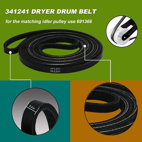 AMI PARTS 341241& 691366 Dryer Belt and Pulley Kit Fits AP2946843, W10131364 Compatible with Whirlpool, Kenmore in Saudi Arabia