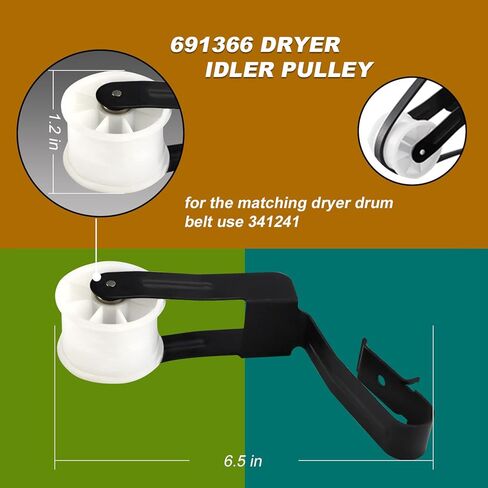 AMI PARTS 341241& 691366 Dryer Belt and Pulley Kit Fits AP2946843, W10131364 Compatible with Whirlpool, Kenmore in Saudi Arabia