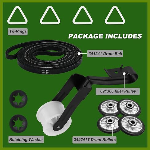 AMI PARTS 341241& 691366 Dryer Belt and Pulley Kit Fits AP2946843, W10131364 Compatible with Whirlpool, Kenmore in Saudi Arabia