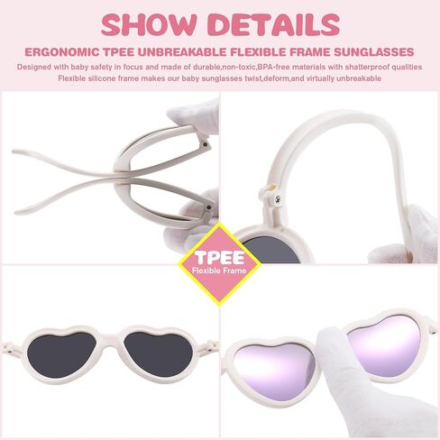 LIU·WEN Kids Heart Sunglasses for Toddler Girls Age 2-8 - Polarized TPEE Rubber Flexible Shades in Saudi Arabia