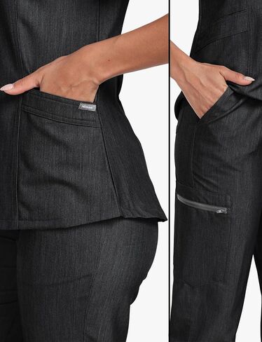 Scrubs for Women Set, Curve V-Neck Top & Drawstring Jogger Pants, 7 Pockets, 4-Way Stretch Nurse Uniforms in Saudi Arabia