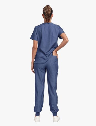 Scrubs for Women Set, Curve V-Neck Top & Drawstring Jogger Pants, 7 Pockets, 4-Way Stretch Nurse Uniforms in Kuwait