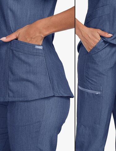 Scrubs for Women Set, Curve V-Neck Top & Drawstring Jogger Pants, 7 Pockets, 4-Way Stretch Nurse Uniforms in Kuwait