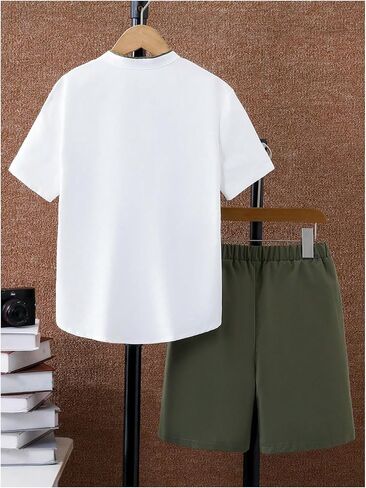 Boy's 2 Piece Outfits Color Block Button Down Shirts and Solid Track Shorts in Saudi Arabia