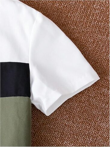 Boy's 2 Piece Outfits Color Block Button Down Shirts and Solid Track Shorts in Saudi Arabia