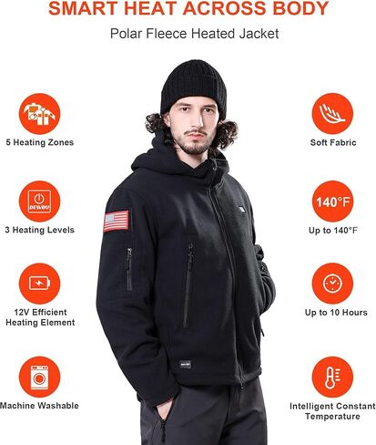 DEWBU Heated Jacket Polar Fleece with 12V Battery Pack Soft Fleece Electric Heating Hoodie for Men in Kuwait