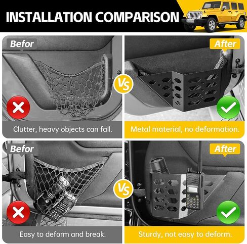 Metal Front & Rear Door Storage Box Pockets for 2007-2018 Jeep Wrangler JK JKU Sturdy Door Side Insert Molle Panels Organizer for 07-18 Wrangler JK JKU 4 Door Interior Accessories 4PCS in Saudi Arabia