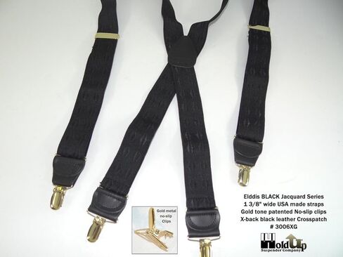 Hold-Up Suspender Company Jacquard Series Suspenders for Men X-Back Style with USA Patented Black No-Slip Clips in Kuwait