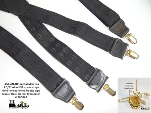 Hold-Up Suspender Company Jacquard Series Suspenders for Men X-Back Style with USA Patented Black No-Slip Clips in Kuwait