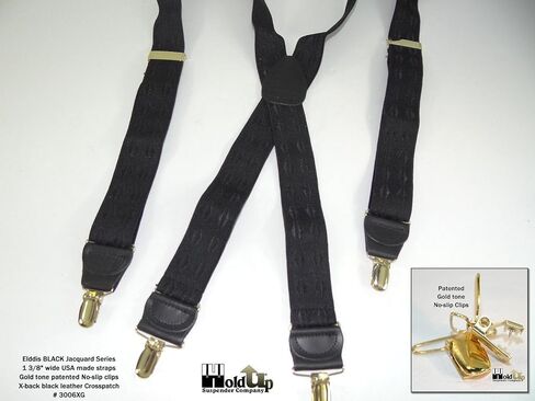 Hold-Up Suspender Company Jacquard Series Suspenders for Men X-Back Style with USA Patented Black No-Slip Clips in Kuwait