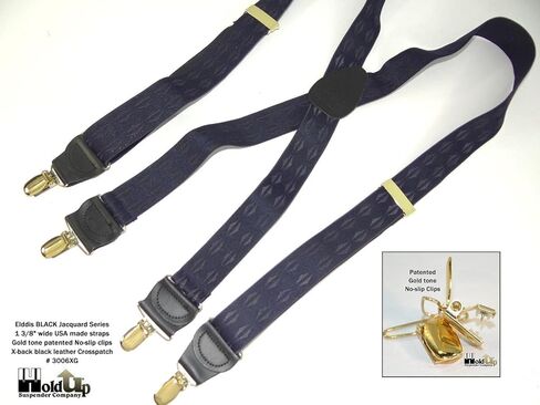 Hold-Up Suspender Company Jacquard Series Suspenders for Men X-Back Style with USA Patented Black No-Slip Clips in Kuwait