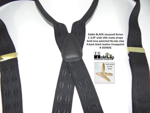 Hold-Up Suspender Company Jacquard Series Suspenders for Men X-Back Style with USA Patented Black No-Slip Clips in Kuwait