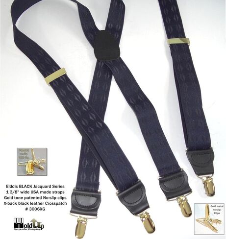 Hold-Up Suspender Company Jacquard Series Suspenders for Men X-Back Style with USA Patented Black No-Slip Clips in Kuwait