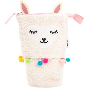 Yoobi Llama Standing Fuzzy Llama Cute Pencil Case for Kids & Adults – Zip-Up Large Pencil Holder – Multi-Use Storage Pouch – Pen Holder, Paint or Makeup Brush Holder