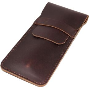 DK86 Genuine Leather Pen Case Holder Fountain Multi Pens Pouch Pen Protective Sleeve Cover - Large Coffee