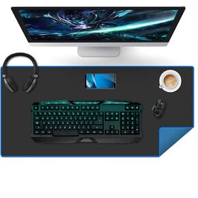 Large Gaming Mouse Pad(35.4x15.7x0.16in), Black Thick Computer Extended Mousepad for Laptop, Smooth Keyboard Mat with Non Slip Rubber Base, Stable Desk Pad Blotter with Durable Stitched Edges