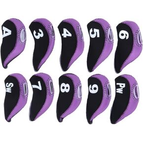 Golf Putter Headcover, Pack of 10 Neoprene Black Purple Number Universal Soft Golf Putter Cover with Numbered Marking Iron Club Headcover Accessory During Outdoor Travel