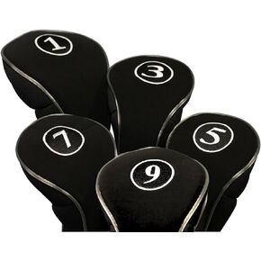 Black Golf Zipper Head Covers Driver 1 3 5 7 9 Fairway Woods Headcovers Metal Neoprene Traditional Plain Protective Covers Fits All Fairway Clubs
