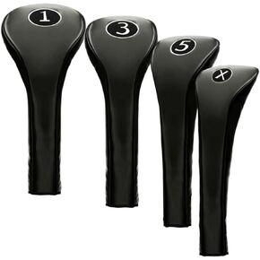 New Black Zipper Driver 1 3 5 X Leatherette Fairway Golf Club Covers Wood Headcovers Head Cover Metal
