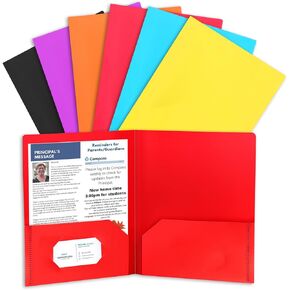 HABGP 6 Pcs Folders with Pockets and Business Card Holder, Letter Size Colored Plastic Pocket Folders for Documents, Filing Folders for School, Cabinet, Office, Paper, Business
