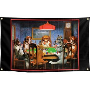 لعبة البوكر الكلاب أوراق اللعب في الهواء الطلق حديقة العلم 3 × 5FT علم البوكر مع الحلقات للمنزل ساحة الفناء ديكور in Kuwait