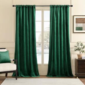 Nemia Olive Green Velvet Curtains Thermal Insulated Blackout Curtain for Bedroom Window Living Room Darkening Luxury Vintage 96 Inches Long Heavy Drapes Panels Rod Pocket Set of 2