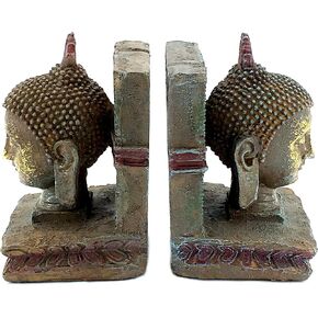 Bellaa 22298 Decorative Bookends Buddha Head Vintage Antiques Retro Rustic Farmhouse Unique Book Ends Stoppers Holder Shelves Nonskid Boho Home Decor 8 inch