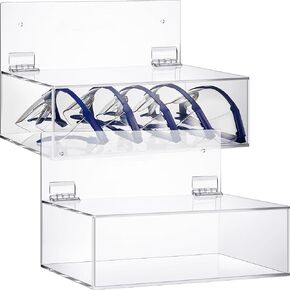 2 Pack Acrylic Safety Glasses Holder with Lid Clear Dispenser Storage Case, Stand or Wall Mount, Acrylic Wall Organizer for Protective Eyewear Glove, Use in Industrial Lab, 9 x 6 x 3 Inch