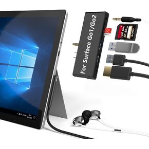 Surface Go Docking Station, For Surface Go1/Go2, 7-in-2 Adapter with 4K USB C to HDMI, 2 USB 3.0 Ports, Earphones Jack ,SD/TF Card Slot