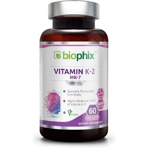 biophix Vitamin K2 MK-7-300 mcg 120 Vcaps - High-Potency Supports Strong Bones Immune Health and D-3