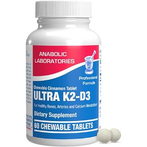 Anabolic Laboratories Ultra K2 D3 Vitamin Supplement - 60 Chewable Cinnamon Tablets - 2000 IU Vitamin D3 with K2 for Healthy Bones, Arteries, and Calcium Metabolism