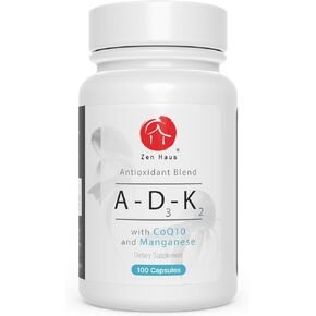 مكمل فيتامين ADK مع مضادات الأكسدة الشبكية - A، D3، K2 (MK-7 غير الصويا) وE مع CoQ10 وحمض ألفا ليبويك - للرؤية والعظام القوية والأسنان ودعم المناعة - مركب D3 5000 وحدة دولية in Kuwait