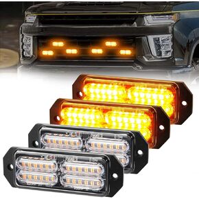 Led Grille Strobe Lights Amber, 24-Led Emergency Warning Light Bar Universal Surface Mount, 23 Flashing Mode, for Off Road Vehicle ATVs Truck,4PC Pack
